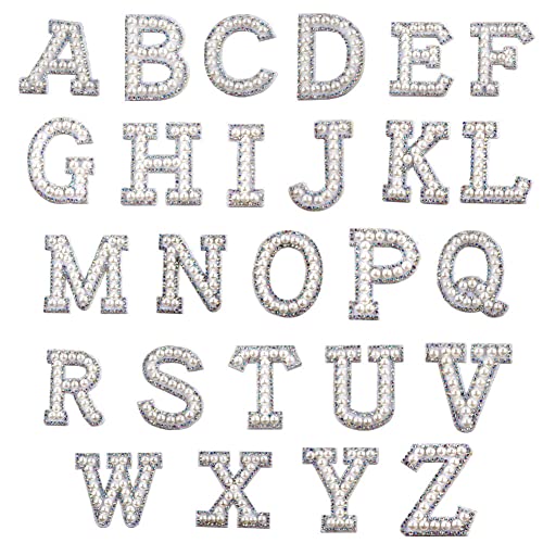 Alnicov 26 Stück Buchstabe mit Strass-Aufnäher AZ Alphabet 3D-Applikation Nähen auf Alphabet, bestickt, Dekoration Patch zur Reparatur für Hüte, Schuhe Jeans Taschen (Weiß) von Alnicov