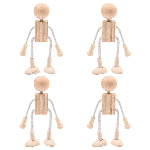 Alnicov 4 Stück Holzfiguren zum Bemalen von Figuren, DIY kleine Puppen, zum Bemalen von Holzpuppen, Dekoration, Lernspielzeug von Alnicov