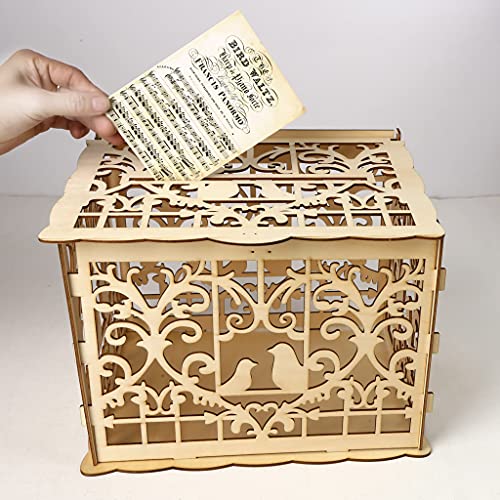 Alnicov Hochzeitskarten-Box aus Holz, rustikale Hochzeitsdekoration, Box mit Schloss für Empfang, Hochzeit, Jahrestag, Geburtstag, Party, Abschlussfeier, Party-Dekorationen von Alnicov