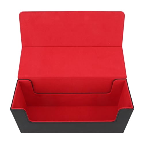 Alomejor PU-Leder-Kartendeck-Box-Halter, 250 Kartenkapazität, Magnetverschluss, Elegante Desktop-Dekoration für Sammelkarten (Schwarz und Rot) von Alomejor