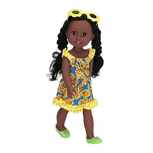 Schwarze Mädchen-Puppe, 15-Zoll-Kinder-Vinyl-Lebensechte Mädchen-Puppe mit Kleid, Brille, Geburtstagsgeschenk, Rollenspiel-Spielzeug von Alomejor