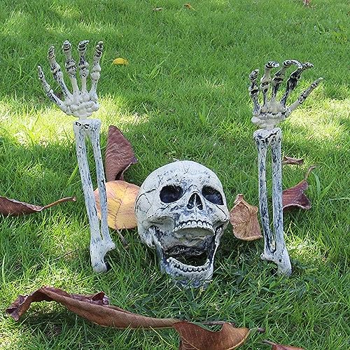 Halloween Deko Horror Skelett Schädel 3 Stück Totenkopf Deko Realistische Halloween Grausigkeit Skelett Deko für Halloween Garten Draußen Party Grabstein Hof Outdoor Dekoration von Alongen