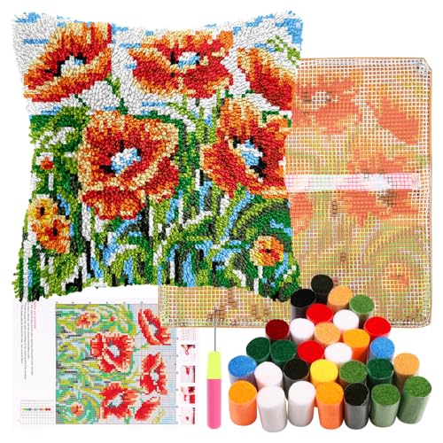 Knüpfhaken Kissen Kits Latch Hook Kissen Set für Kinder oder Anfänger Erwachsene DIY Latch Haken Kissenbezug Teppich Stickerei Set DIY Knüpfteppich Knüpfpackung für Home Sofa Dekor 43x43cm(Blume) Knüpfhaken Kissen Kits Latch Hook Kissen Set für Kinder oder Anfänger Erwachsene DIY Latch Haken Kissenbezug Teppich Stickerei Set DIY Knüpfteppich Knüpfpackung für Home Sofa Dekor 43x43cm(Blume) von Alongen