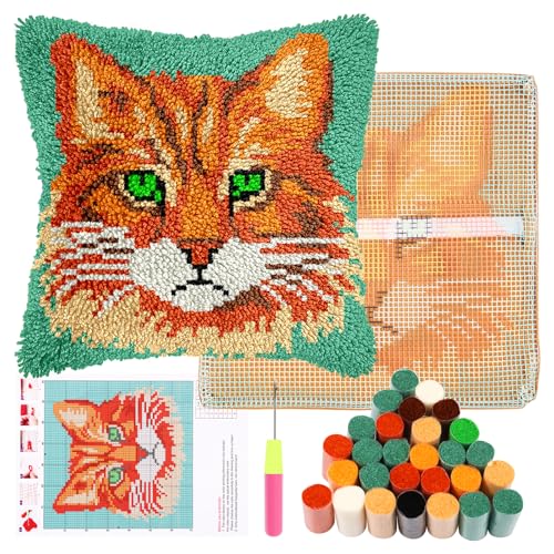 Knüpfhaken Kissen Kits Latch Hook Kissen Set für Kinder oder Anfänger Erwachsene DIY Latch Haken Kissenbezug Teppich Stickerei Set DIY Knüpfteppich Knüpfpackung für Home Sofa Dekor 43x43cm(Katze) Knüpfhaken Kissen Kits Latch Hook Kissen Set für Kinder oder Anfänger Erwachsene DIY Latch Haken Kissenbezug Teppich Stickerei Set DIY Knüpfteppich Knüpfpackung für Home Sofa Dekor 43x43cm(Katze) von Alongen