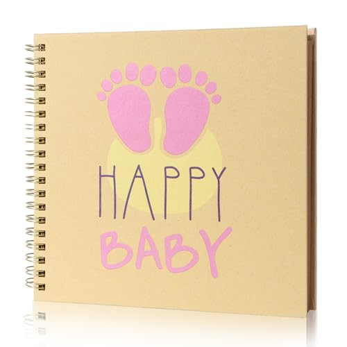 Baby DIY Scrapbook Fotoalbum – Erinnerungsbuch zum Selbstgestalten mit Kraftpapier Seiten – 6 Zoll Quadratisches Album für Jungen und Mädchen von Alorn
