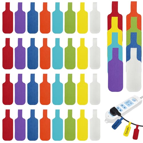 Alovez 40 Stück Kabeletiketten Kabel Beschriftung Wiederverwendbar, Mehrfarbige Beschreibbare Kabel-Etiketten - 4 cm x 2 cm Schreibfläche für Home Office zum Identifizierung von Kabel, 8 Farben von Alovez