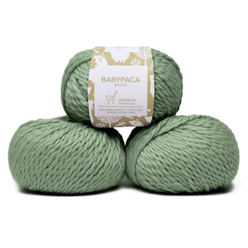 100 % Baby-Alpaka-Garn, 3 Knäuel, sperriges Gewicht, hergestellt in Peru, himmlisch weich und perfekt zum Stricken und Häkeln (Salbeigrün, sperrig – 3 Knäuel) von Alpaca Warehouse