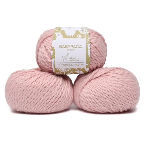 100 % Baby-Alpaka-Garn, Wolle, Set mit 3 Knäueln, sperriges Gewicht, hergestellt in Peru, himmlisch weich und perfekt zum Stricken und Häkeln (Babyrosa, sperrig – 3 Knäuel) von Alpaca Warehouse