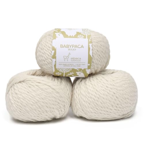 100 % Baby-Alpaka-Garn, Wolle, sperriges Gewicht, himmlisch weich und perfekt zum Stricken und Häkeln (Alabasterweiß, sperrig, 3 Knäuel) von Alpaca Warehouse
