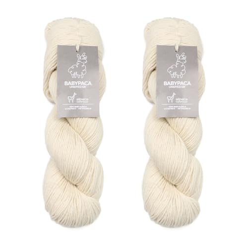 100 % Baby-Alpaka-Garn, Wolle, ungefärbt, 2 Stränge, DK-Gewicht, himmlisch weich und perfekt zum Stricken und Häkeln (Elfenbein, DK) (Elfenbein, Strang ungefärbt, 200 g) von Alpaca Warehouse