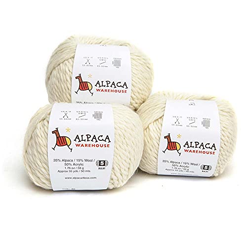 Blend Alpaka-Garn Wolle Set mit 3 Knäueln Fingering Kammgewicht - himmlisch weich und perfekt zum Stricken und Häkeln (Elfenbein, sperrig) von Alpaca Warehouse
