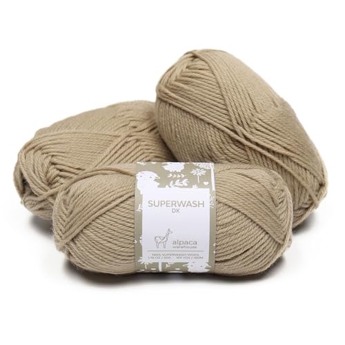 Superwash-Garn aus 100 % reiner Wolle, Set mit 3 Knäueln (150 g), DK-Gewicht – direkt aus Peru bezogen – himmlisch weich und perfekt zum Stricken und Häkeln (Weizenfeld) von Alpaca Warehouse