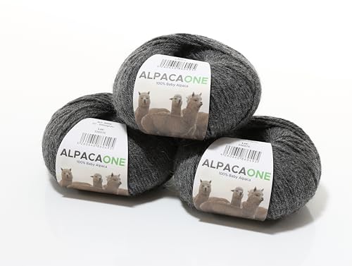 150 Gramm 100% Baby Alpaka Wolle 112m 4-4,5 Nadelstärke Nm 4/9 Strick-Häkel Garn Strickwolle, Farbe: Mittelgrau von AlpacaOne