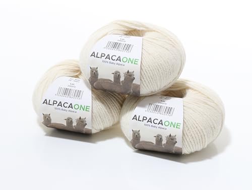 150 Gramm 100% Baby Alpaka Wolle 112m 4-4,5 Nadelstärke Nm 4/9 Strick-Häkel Garn Strickwolle, Farbe: Natur von AlpacaOne