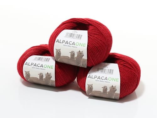 150 Gramm 100% Baby Alpaka Wolle 112m 4-4,5 Nadelstärke Nm 4/9 Strick-Häkel Garn Strickwolle, Farbe: Rot von AlpacaOne
