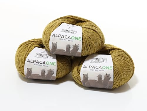 150 Gramm 100% Baby Alpaka Wolle 112m 4-4,5 Nadelstärke Nm 4/9 Strick-Häkel Garn Strickwolle, Farbe: Senfgelb von AlpacaOne