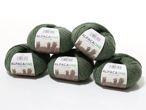 250 Gramm 100% Baby Alpaka Wolle 112m 4-4,5 Nadelstärke Nm 4/9 Strick-Häkel Garn Strickwolle Farbe: Grün Melange von AlpacaOne