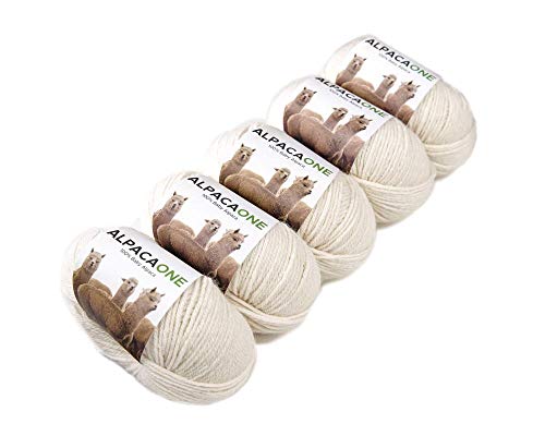 5-Pack Alpaka Wolle Natur Weiss 100% Baby Alpaka 5x50g von AlpacaOne