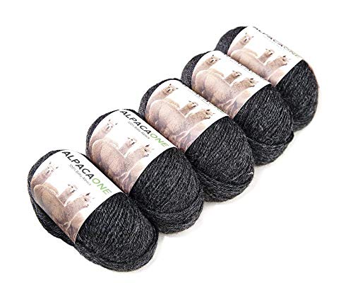 250 Gramm 100% Baby Alpaka Wolle 112m 4-4,5 Nadelstärke Nm 4/9 Strick-Häkel Garn Strickwolle schwarz grau von AlpacaOne