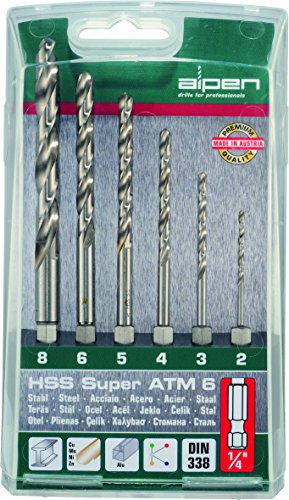 alpen HSS Super Spiralbohrer, 1/4 Zoll Sechskant-Schaft, ähnlich DIN 338 RN, Durchmesser 2-8 mm als 6-teiliger Satz in der Kunststoffkassette, 100806100 von Alpen