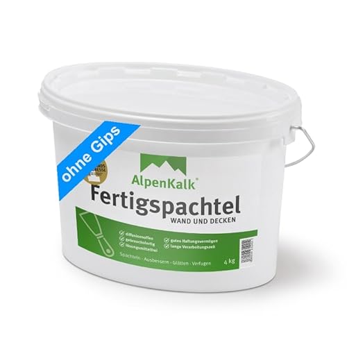 AlpenKalk Fertigspachtel | Gebrauchsfertig & Atmungsaktiv | Perfekte Haftung | Für glatte & raue Wände | Premium Kalkspachtel für den Innenbereich | 4 kg (3 + 1 kg extra) von AlpenKalk