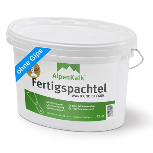 AlpenKalk® Fertigspachtel | Gebrauchsfertig & Atmungsaktiv | Perfekte Haftung | Für glatte & raue Wände | Premium Kalkspachtel für den Innenbereich | 15 kg (12 + 3 kg extra) von AlpenKalk