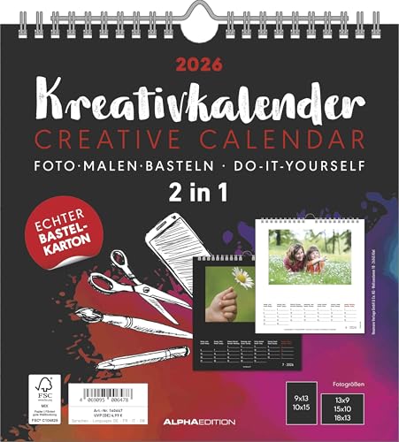 Kreativ-Kalender M - 2 in 1: schwarz und weiss 2026-21x22 cm - Foto, Malen, Basteln - datiert - Kreativkalender - Foto-Kalender - Alpha Edition: Do it yourself calendar Kreativ-Kalender M - 2 in 1: schwarz und weiss 2026-21x22 cm - Foto, Malen, Basteln - datiert - Kreativkalender - Foto-Kalender - Alpha Edition: Do it yourself calendar von Alpha Edition