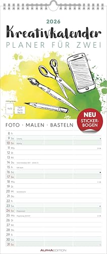 Kreativ-Kalender Planer für 2 2026 - 3 Spalten - 19,5x45 cm - Foto, Malen, Basteln - datiert - Kreativkalender - Foto-Kalender - Alpha Edition Kreativ-Kalender Planer für 2 2026 - 3 Spalten - 19,5x45 cm - Foto, Malen, Basteln - datiert - Kreativkalender - Foto-Kalender - Alpha Edition von Alpha Edition