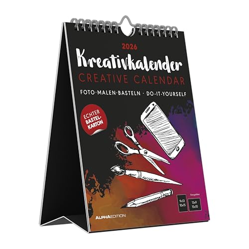 Kreativ-Kalender Tischaufsteller hoch schwarz 2026-16 x 20 - Foto, Malen, Basteln A4 - datiert - Kreativkalender - Foto-Kalender - Alpha Edition: Bastelpapier schwarz Kreativ-Kalender Tischaufsteller hoch schwarz 2026-16 x 20 - Foto, Malen, Basteln A4 - datiert - Kreativkalender - Foto-Kalender - Alpha Edition: Bastelpapier schwarz von Alpha Edition