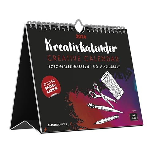 Kreativ-Kalender Tischaufsteller quer schwarz 2026 - Kreativ-Kalender - DIY-Kalender - Kalender zum Basteln - Tischkalender - 20x16: Bastelpapier schwarz Kreativ-Kalender Tischaufsteller quer schwarz 2026 - Kreativ-Kalender - DIY-Kalender - Kalender zum Basteln - Tischkalender - 20x16: Bastelpapier schwarz von Alpha Edition