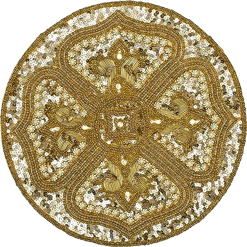 ALPHA Living HOME Handgefertigtes rundes Tischset mit Perlen – 33 cm, Glasperlen mit Baumwollunterseite – elegante Tischmatte für Esszimmer, Versammlungen und besondere Anlässe – mehrfarbig Gold ALPHA Living HOME Handgefertigtes rundes Tischset mit Perlen – 33 cm, Glasperlen mit Baumwollunterseite – elegante Tischmatte für Esszimmer, Versammlungen und besondere Anlässe – mehrfarbig Gold von Alpha Living Home