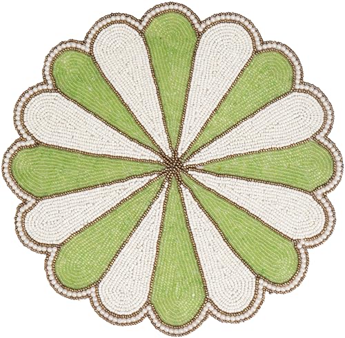 Handgefertigte Tischsets mit Perlen, 33 cm, Glasperlen und Polyester, dekoratives Tischset für Esstisch, Küche, Couchtisch, Hochzeiten, Urlaub und den täglichen Gebrauch (Grünweiß) ALPHA Living HOME von Alpha Living Home