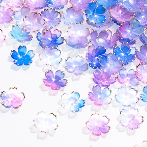 Alpinleux 100 Stück Blüten-Acryl-Blumenperlen, 5-Petalblumen-Perlen zur Schmuckherstellung, vergoldete Kirschblütenperlen, Blumenperlen zum Basteln, Armbänder (Farbverlauf) von Alpinleux