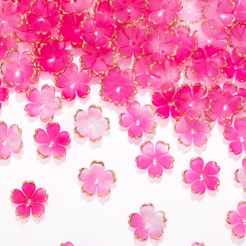 Alpinleux 100 Stück Blüten-Acryl-Blumenperlen, 5-Petalblumen-Perlen zur Schmuckherstellung, vergoldete Kirschblütenperlen, Blumenperlen zum Basteln, Armbänder (Farbverlauf, Rosenrot) von Alpinleux