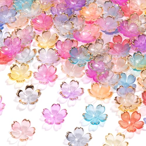 Alpinleux 100 Stück Blüten-Acryl-Blumenperlen, 5-Petalblumen-Perlen zur Schmuckherstellung, vergoldete Kirschblütenperlen, Blumenperlen zum Basteln, Armbänder (mehrere Farben) von Alpinleux
