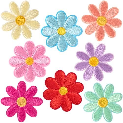 Alpinleux 8 x Blumen-Aufnäher zum Aufbügeln, niedliches Gänseblümchen-Motiv für Kleidung, zum Aufnähen oder Aufnähen, für Kleidung, Jeans, Jacken, Taschen – 8 helle Farben (4 x 4 cm) von Alpinleux