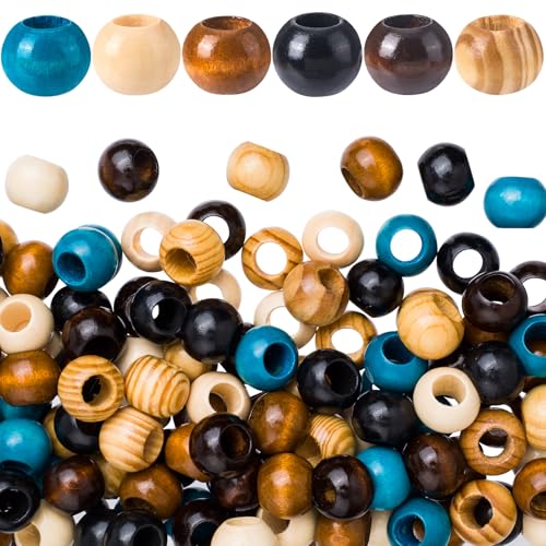 Alpinleux Holzperlen mit großem Loch, lose Abstandshalter in 5 Farben, Vintage-Holz-Haarperlen für Makramee, Halskette, Armband, DIY-Handwerk, Haare, handgefertigte Dekoration (6 Farben) von Alpinleux