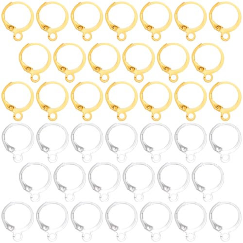 Alpinleux Ohrhaken mit Klappbügel, Edelstahl, hypoallergen, runde Ohrringhaken, französische Ohrdraht, für Frauen, DIY-Handwerk, Schmuckherstellung, 40 Stück (Gold, Silber) von Alpinleux