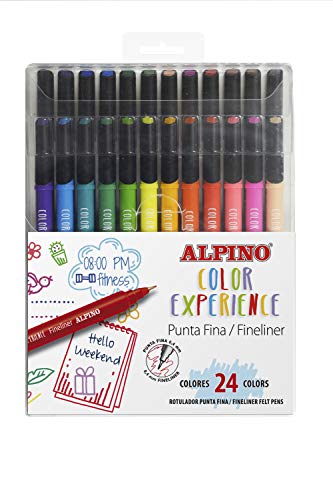 Alpino Color Experience 24 Fineliner-Marker, feine Spitze, Marker zum Ausmalen und Schreiben im Detail, feine Striche von Alpino