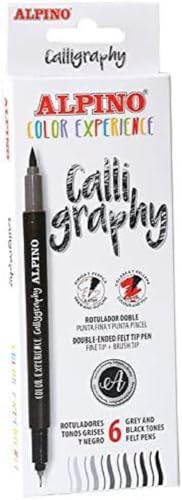 Alpino Color Experience 6 schwarze und graue Marker für Kalligraphie und Lettering | Kalligraphie-Set | Doppelstift feine Spitze und Pinselspitze von Alpino
