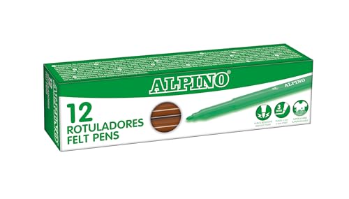 Alpino – Karton mit 12 Standmarkern. Braun | Waschbare Marker für Kinder | Helle Marker | Ideal für die Schule | Super haltbare Faserspitze und sichere Tinte auf Wasserbasis von Alpino