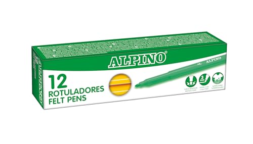 Alpino – Karton mit 12 Standmarkern. Gelb | Waschbare Marker für Kinder | Helle Marker | Ideal für die Schule | Super haltbare Faserspitze und sichere Tinte auf Wasserbasis von Alpino