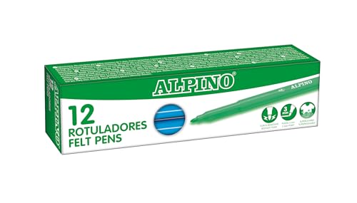 Alpino – Karton mit 12 Standmarkern. Hellblau | Waschbare Marker für Kinder | Helle Marker | Ideal für die Schule | Super haltbare Faserspitze und sichere Tinte auf Wasserbasis von Alpino