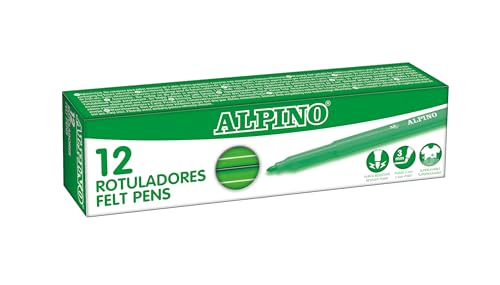 Alpino – Karton mit 12 Standmarkern. Hellgrün | Waschbare Marker für Kinder | Helle Marker | Ideal für die Schule | Super haltbare Faserspitze und sichere Tinte auf Wasserbasis von Alpino