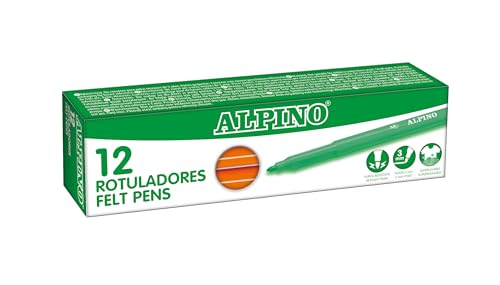 Alpino – Karton mit 12 Standmarkern. Orange| Waschbare Marker für Kinder | Helle Marker | Ideal für die Schule | Super haltbare Faserspitze und sichere Tinte auf Wasserbasis von Alpino