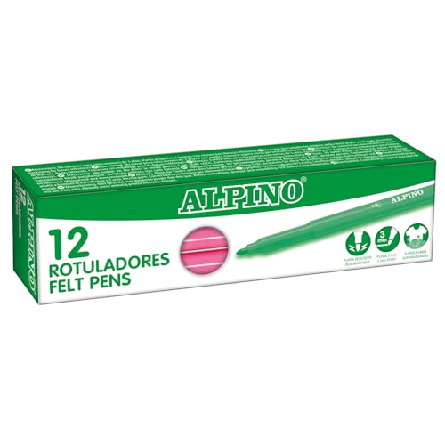 Alpino – Karton mit 12 Standmarkern. Rosa | Waschbare Marker für Kinder | Helle Marker | Ideal für die Schule | Super haltbare Faserspitze und sichere Tinte auf Wasserbasis von Alpino