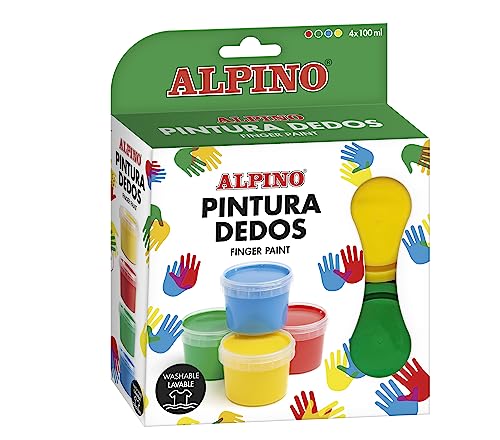 Alpino Karton mit 4 Farben Fingerfarbe à 100 ml. | Helle Farben, ideal für die Entwicklung der endgültigen psychomotorischen Fähigkeiten des Kindes. von Alpino