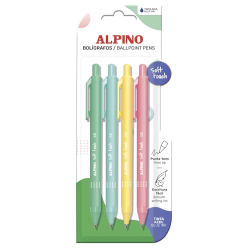 Alpino - Set mit 4 Soft Touch Pastell-Kugelschreibern – blaue Tinte | mit rutschfestem Griff und weicher Haptik | 1 mm Spitze | ergonomische Stifte | schnell trocknende Tinte von Alpino