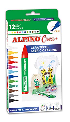 Alpino Crea+ 12 Textilwachse | Stoffwachse | Farbwachse für Textilien | Dekorieren von Kleidung und anderem Textilzubehör von Alpino