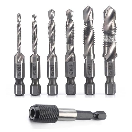 6 teilig Alrens Kombi Gewindebohrer M3-M10, HSS Bohrer für Aluminium Holz Kunststoffe, 1/4'' Sechskantschaft, Kurzer Maschinengewindebohrer von Alrens